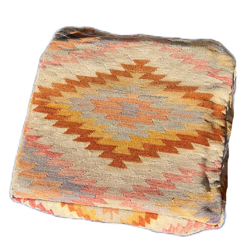 Pouf Tapis Kilim Berbère - 100% Laine Tissée Main - Maroc - 60x60x20cm