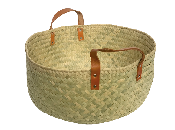 LOOM Imports -Palm basket with leather handles 