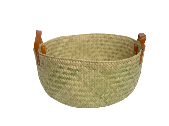 LOOM Imports -Palm basket with leather handles 